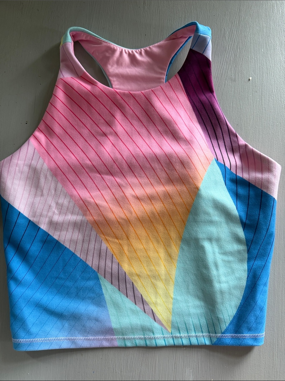 DSG Girls' Multicolor Geometric Racerback Tank Top - Pink, Blue, Yellow